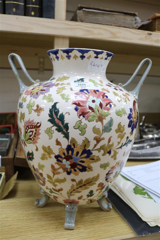 A Zsolnay-style two handled vase height 35cm